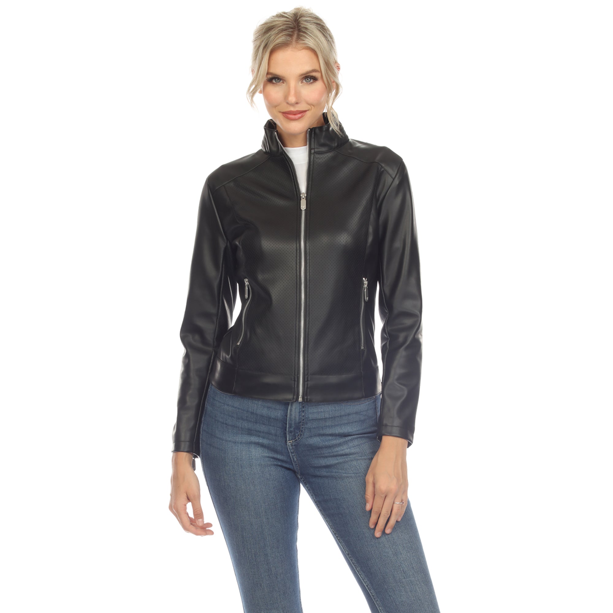 White Mark Women's Classic Biker Faux Leather Jacket