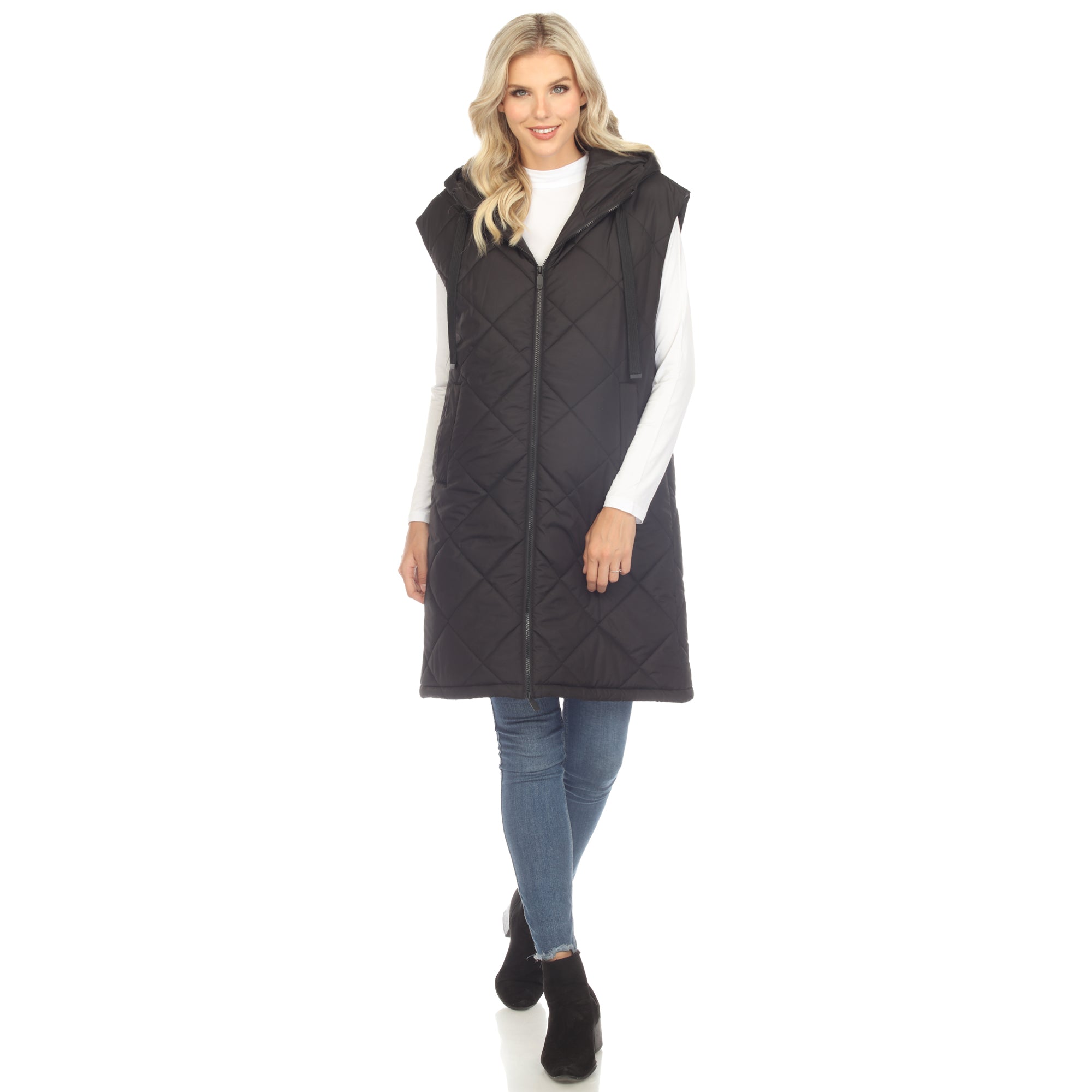 White Mark Women's Diamond Quilted Hooded Puffer Vest