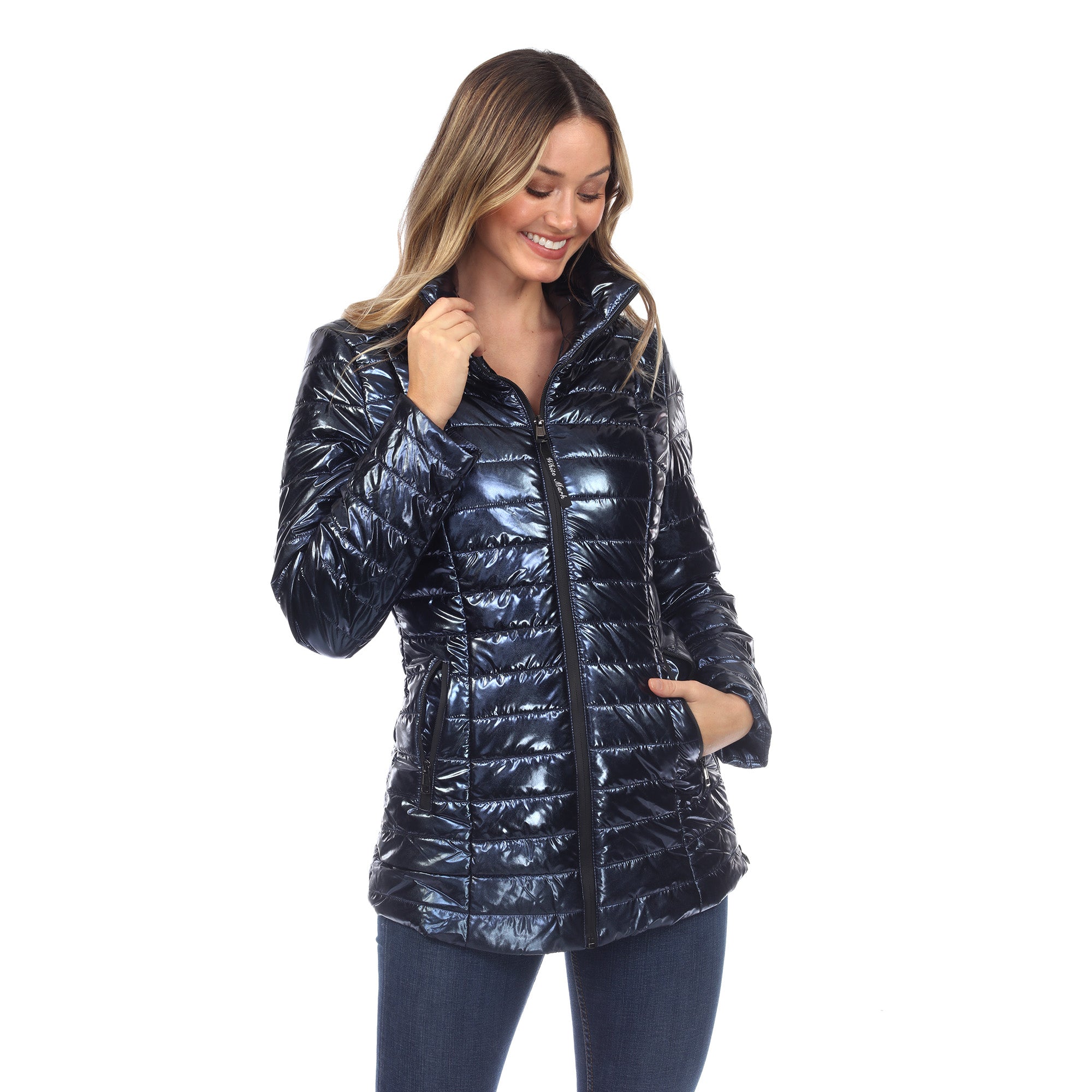 White Mark Women's Metallic Puffer Coat