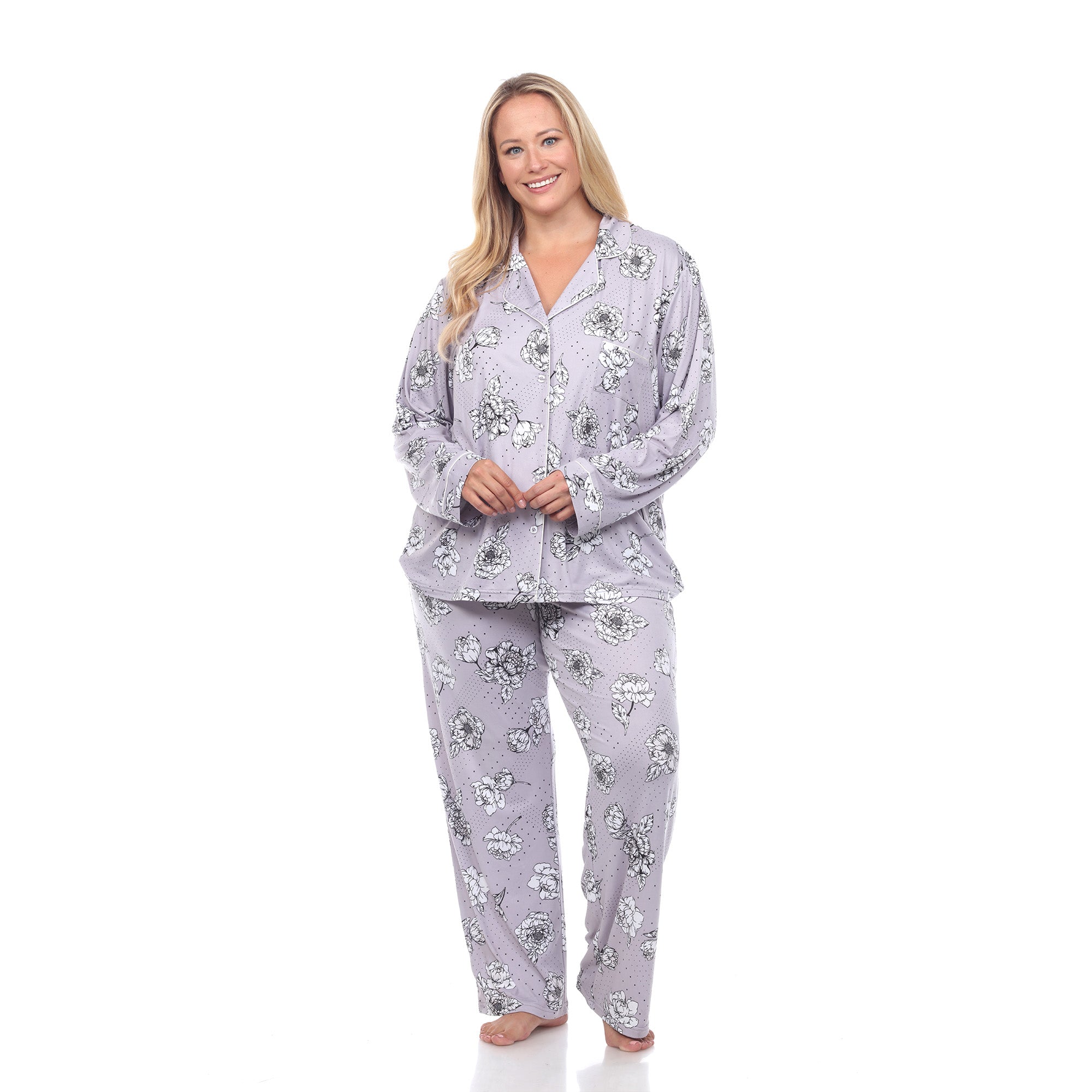 Long Sleeve Floral Pajama Set - Plus