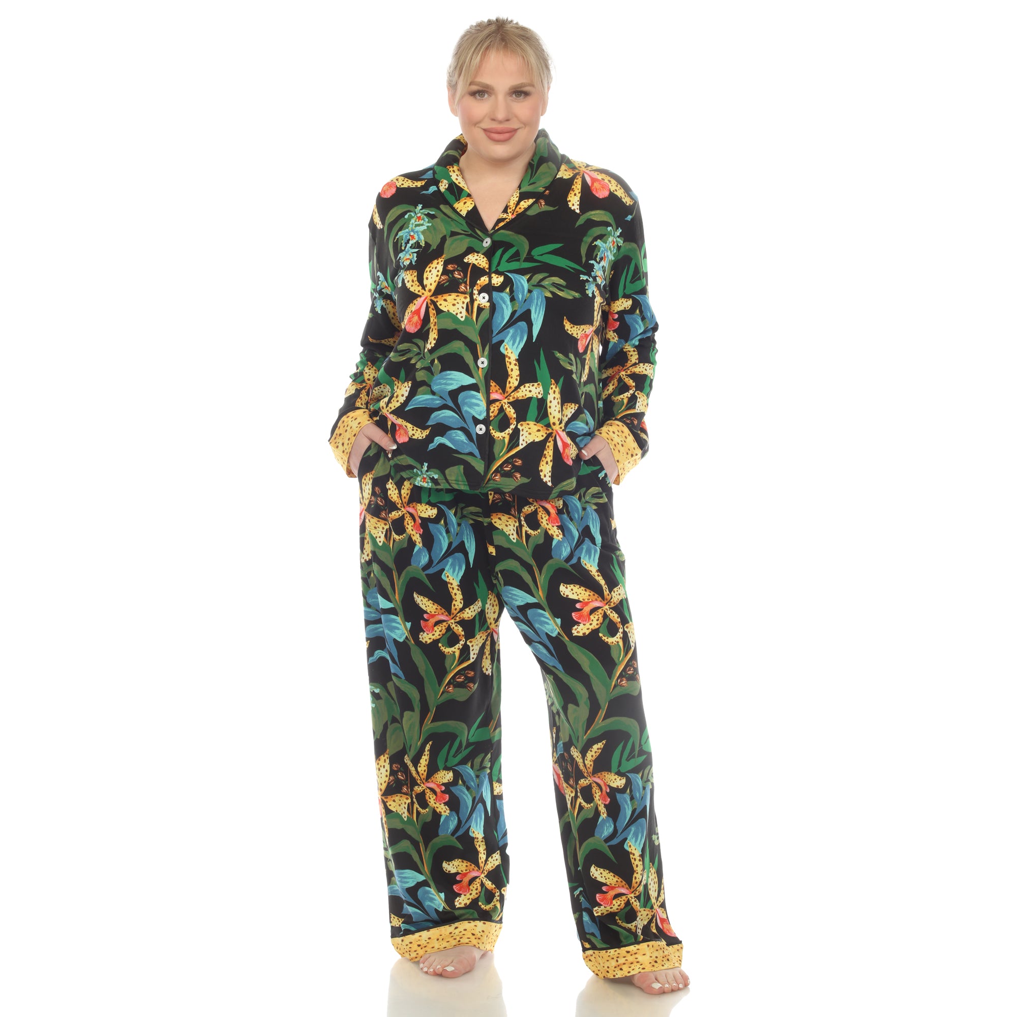 Two Piece Wildflower Print Pajama Set - Plus