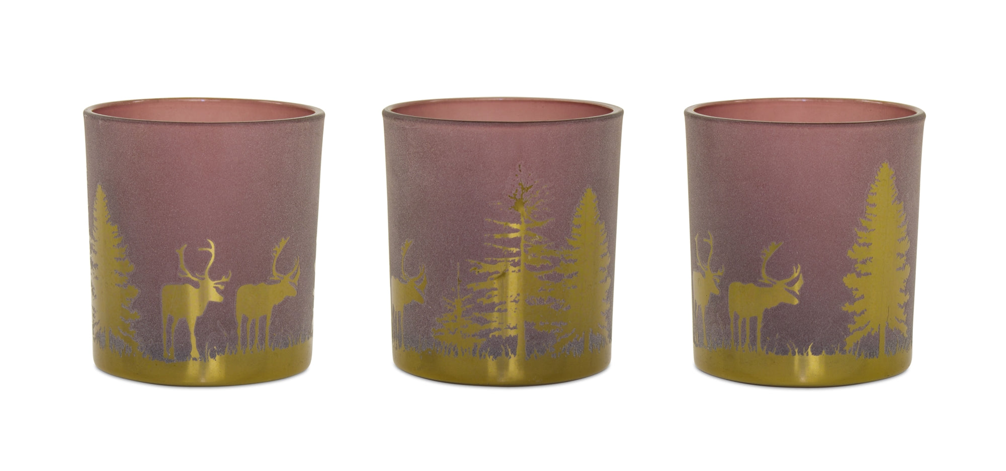 Glass Tea Light Holder with Woodland Scene (Set of 3)