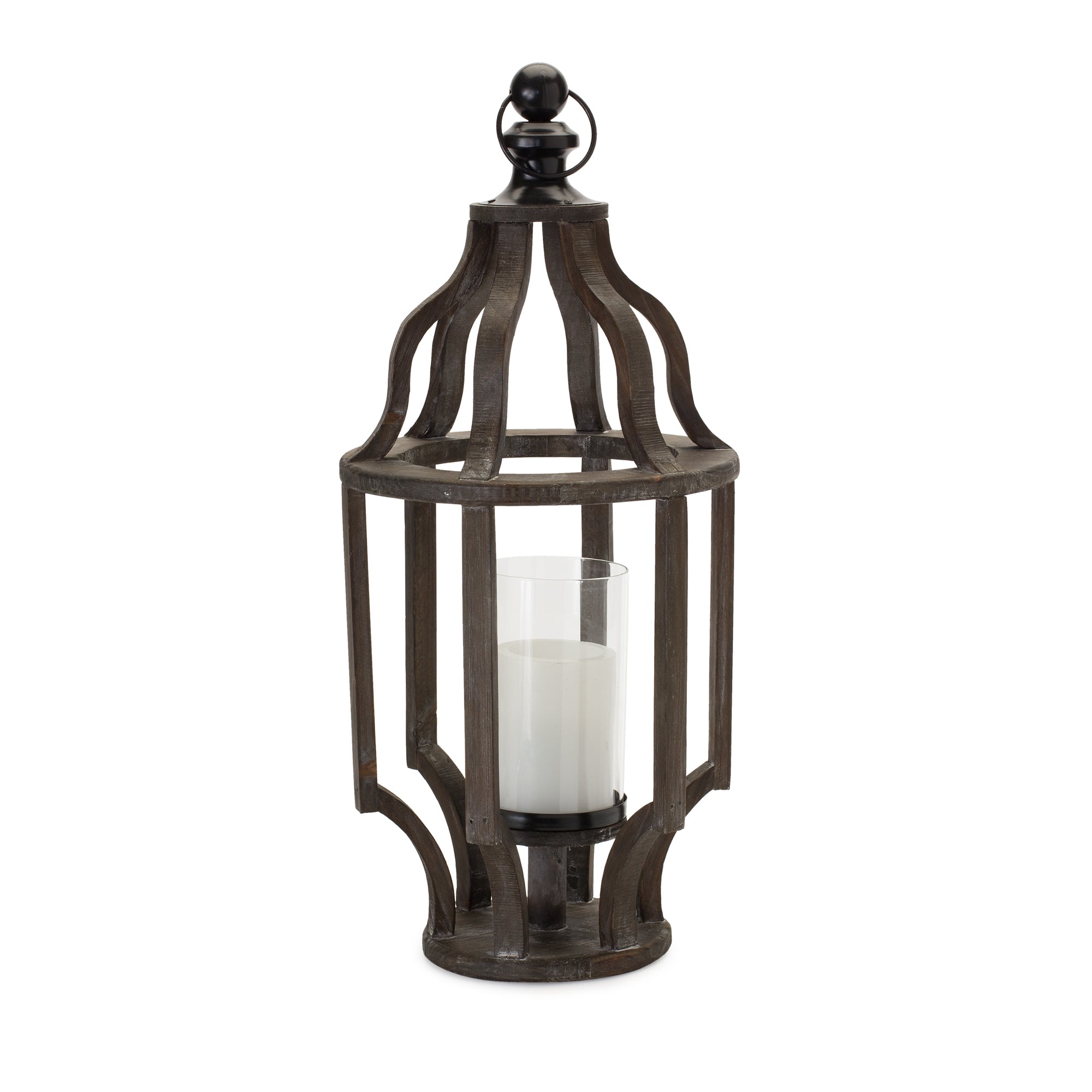 Open Wood Lantern with Glass Hurricane