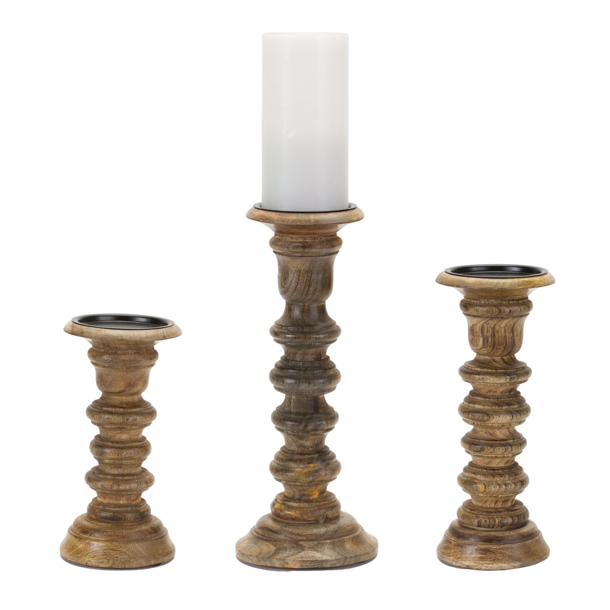 Natural Mango Wood Candle Holder (Set of 3)