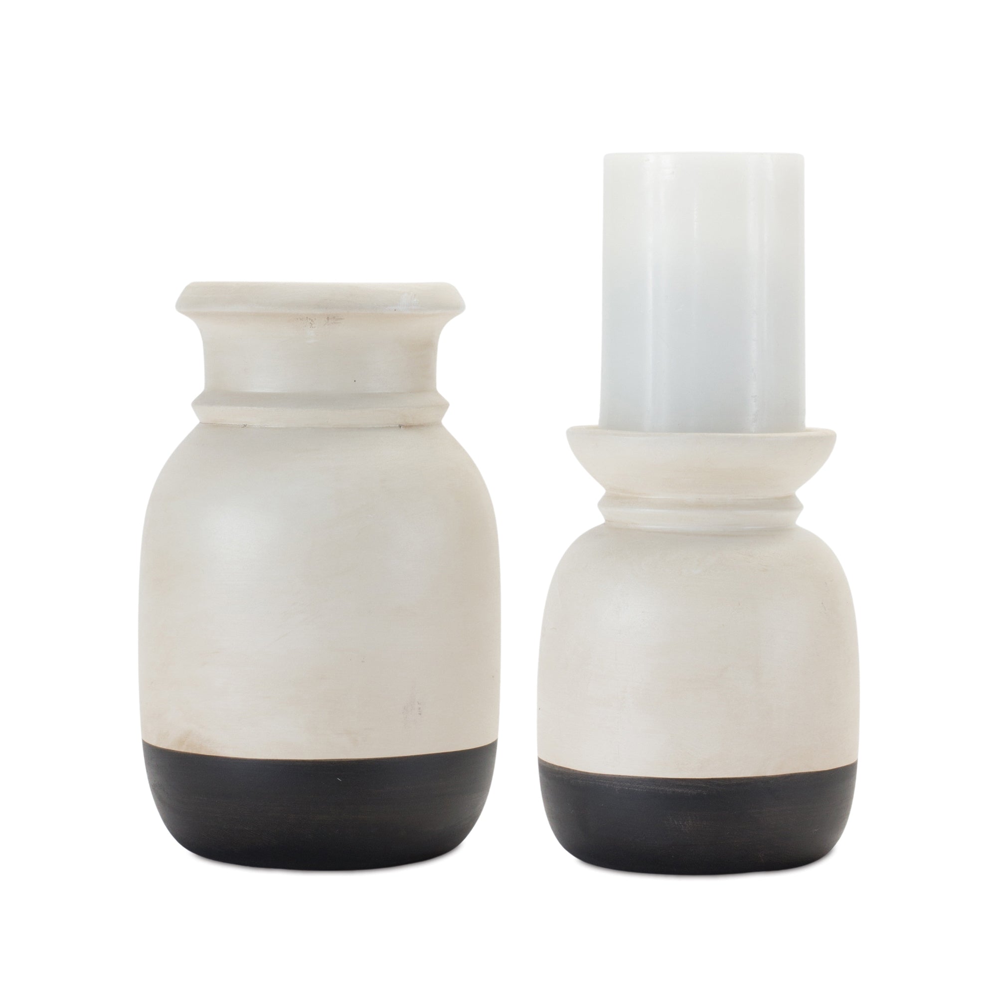 Beige Dual-Tone Ceramic Candle Holder (Set of 2)