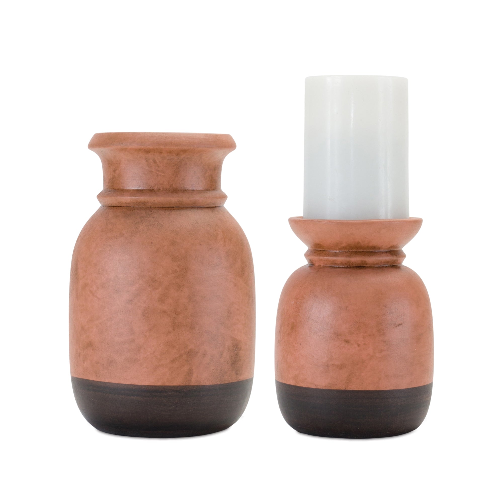 Dual-Tone Ceramic Candle Holder (Set of 2)