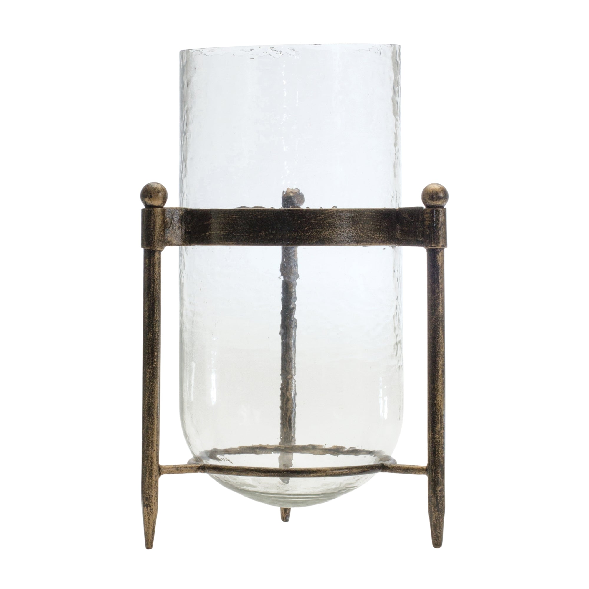 Glass Hurricane Candle Holder in Metal Stand 13.5""H