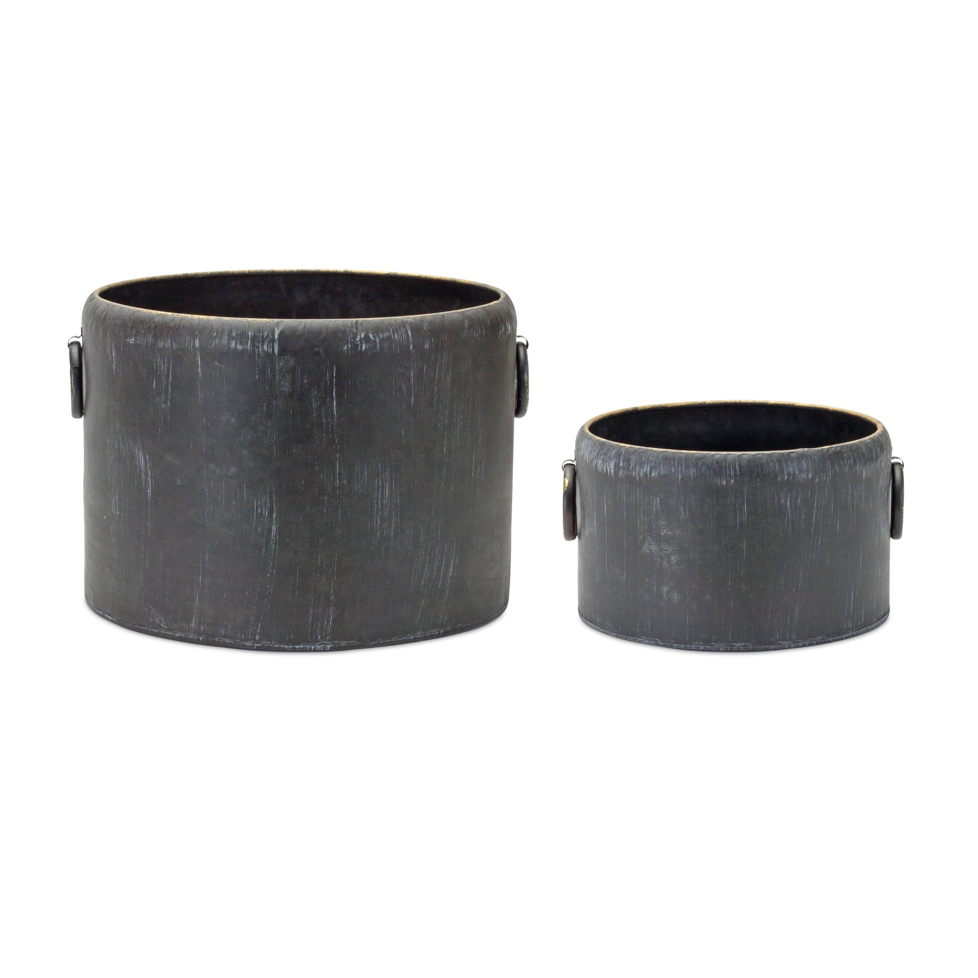 Round Distressed Metal Planter with Handles (Set of 2)