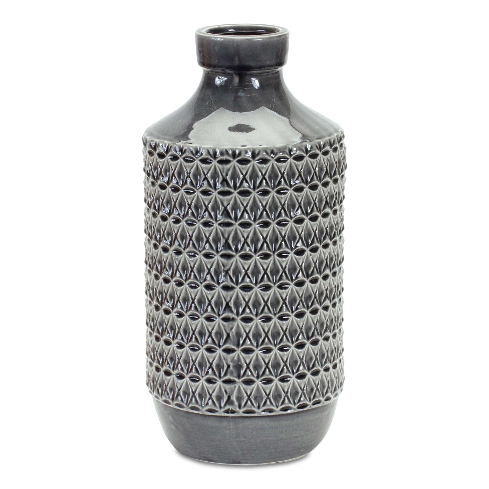 Goemetric Terra Cotta Vase with Black Finish 14""H