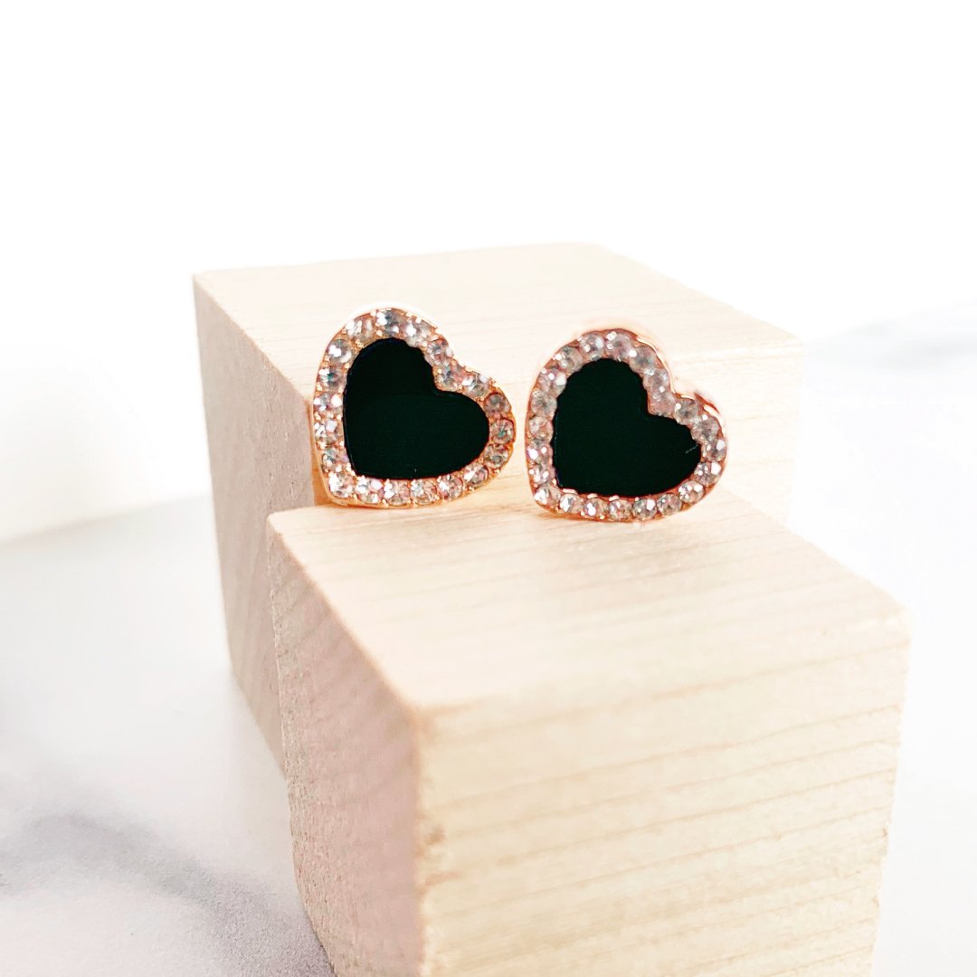 Onyx Heart Earrings