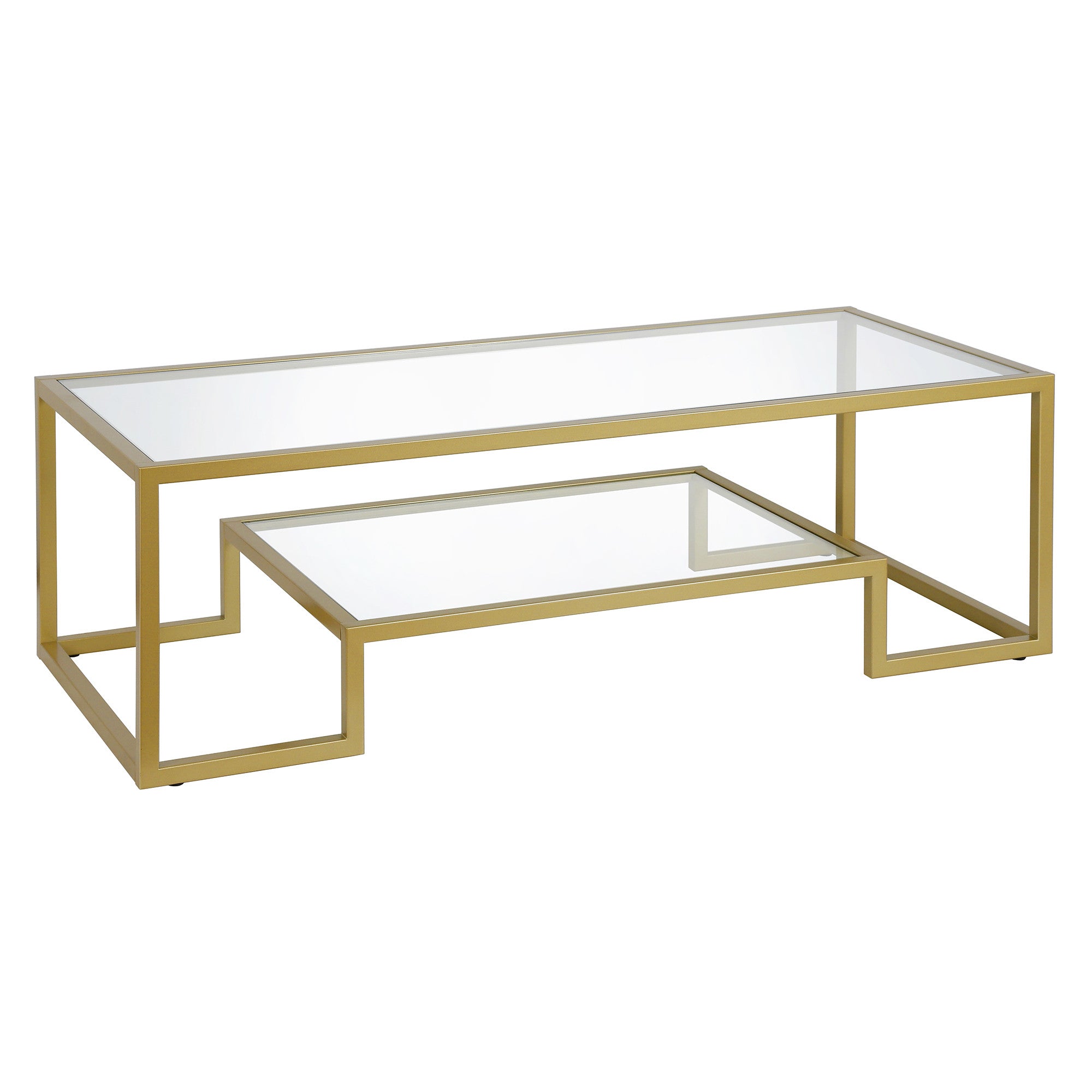 54"" Glass And Steel Coffee Table With Shelf