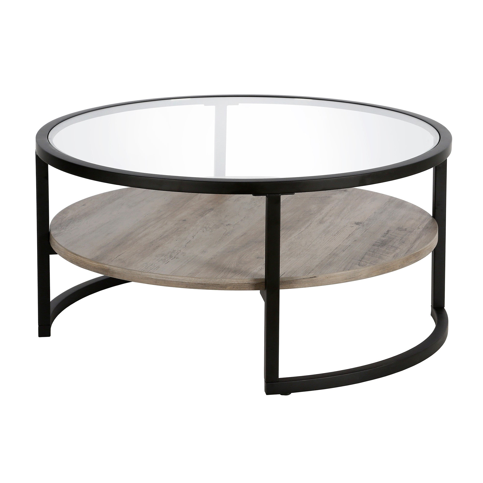 Glass And Steel Round Coffee Table With Shelf