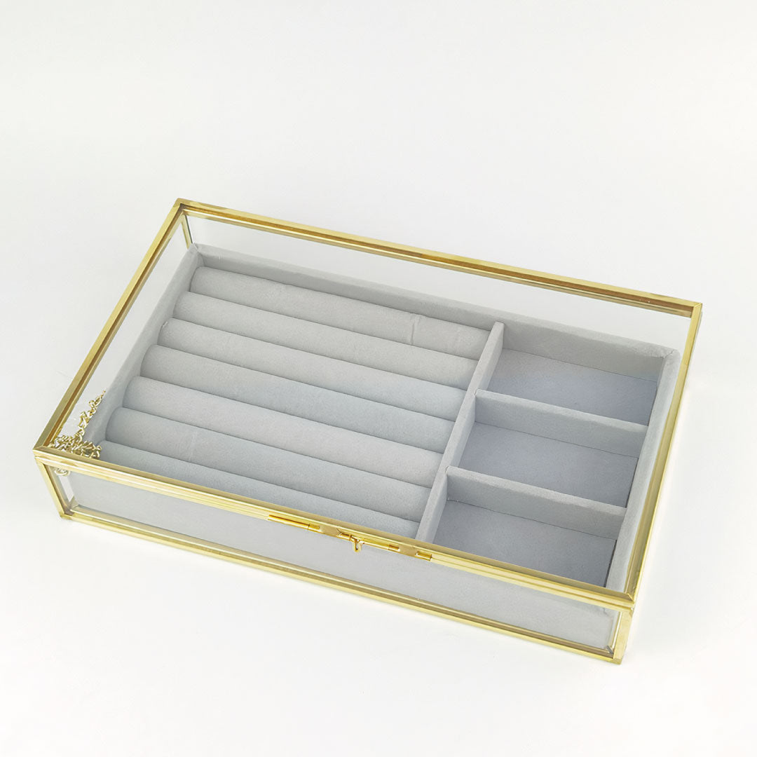 Organizing 9x6x2 Gold Metal And Glass Jewelry Box