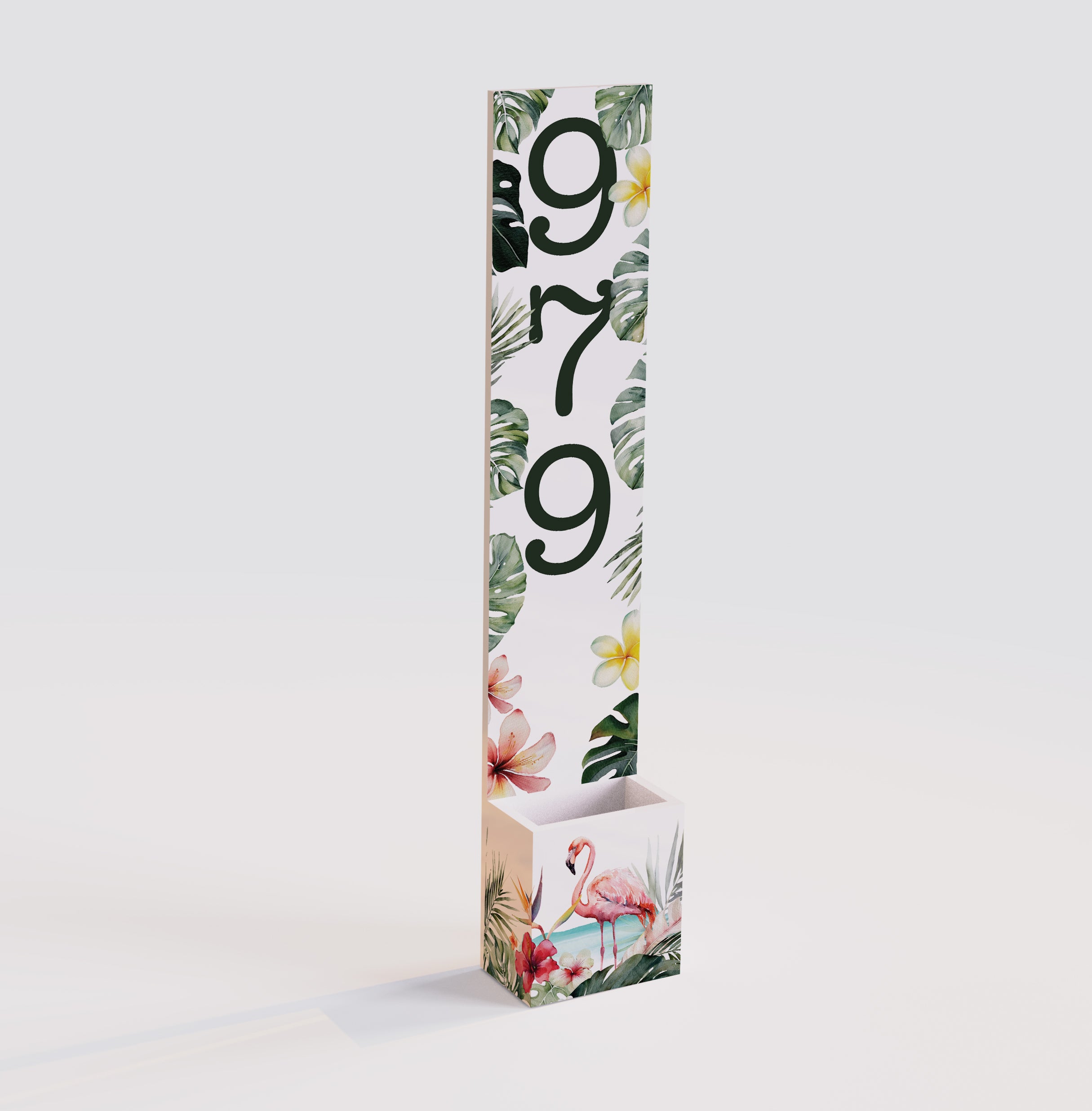 Summer Style Wooden Address Number Planter Sign with Flamingo Pattern - 36""x4.375""x7"" - Perfect for Front Door Display