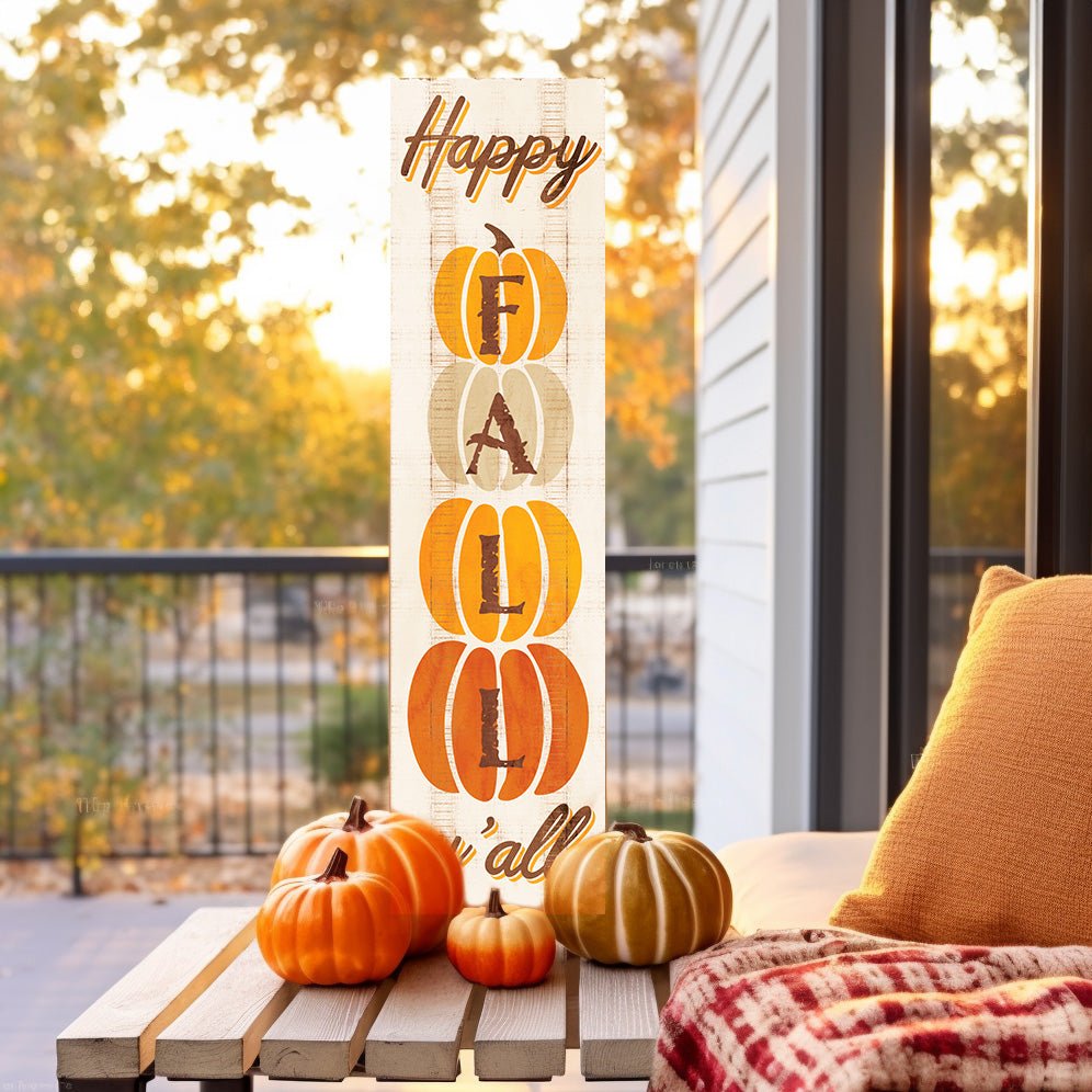 36in ""Happy Fall Y'all"" Wooden Porch Sign - Seasonal Front Door Decor for Autumn Celebrations