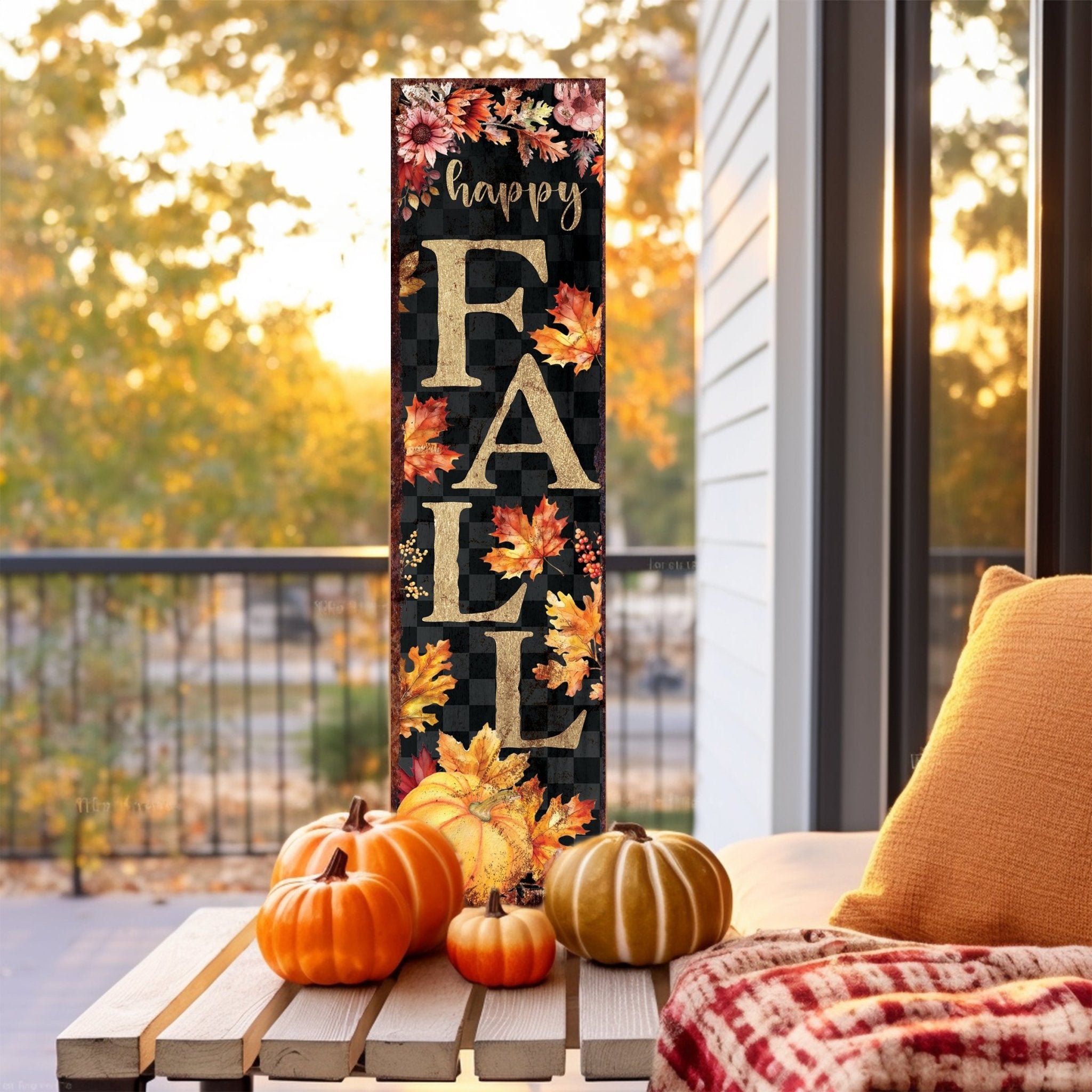 36in Happy Fall Porch Decor - Front Porch Fall Welcome Sign with Vintage Autumn Decoration, Rustic Modern Farmhouse Entryway Porch Decor