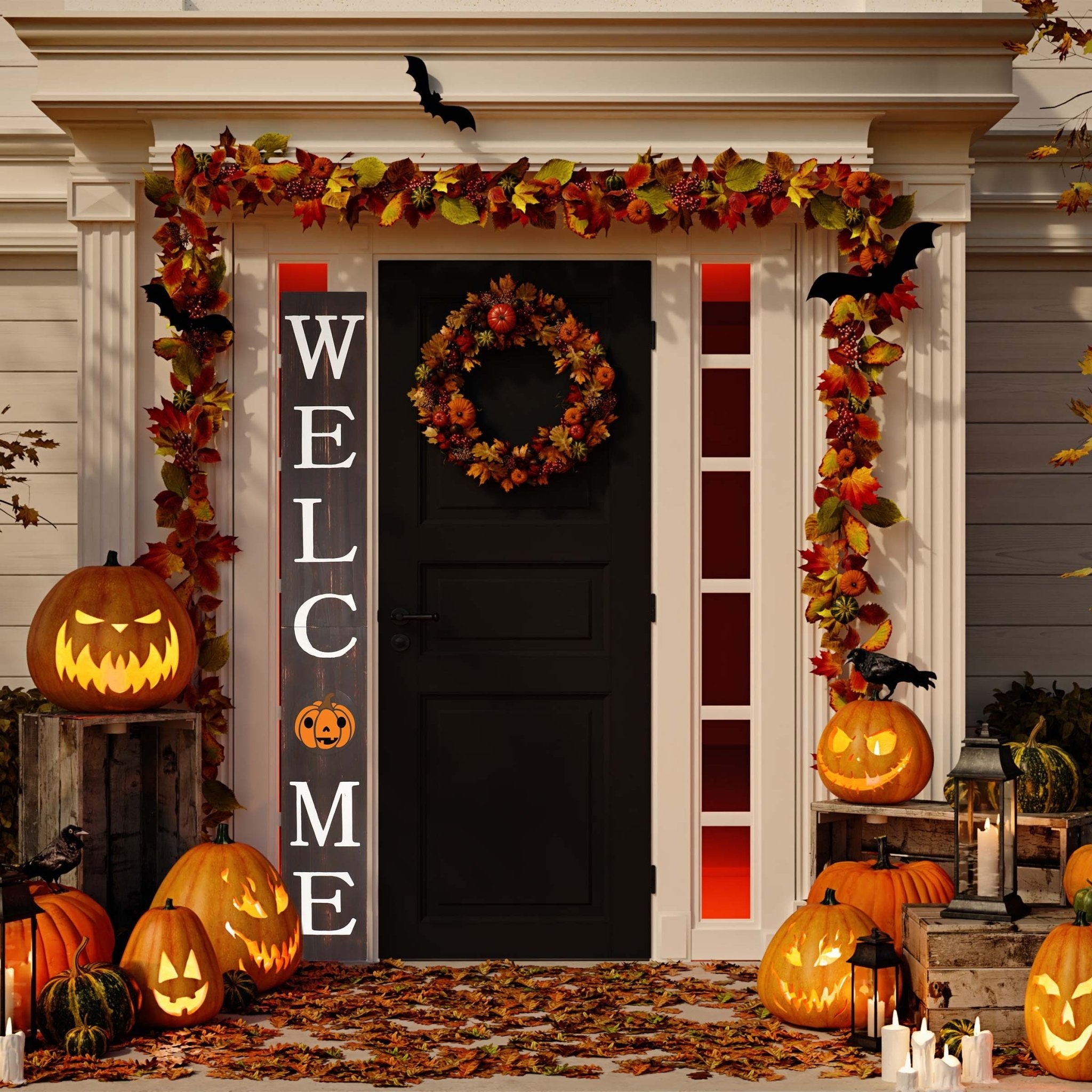 72IN Brown Halloween Welcome Sign for Front Door, Welcome Porch Sign,Rustic Tall Welcome Sign for Front Porch decor