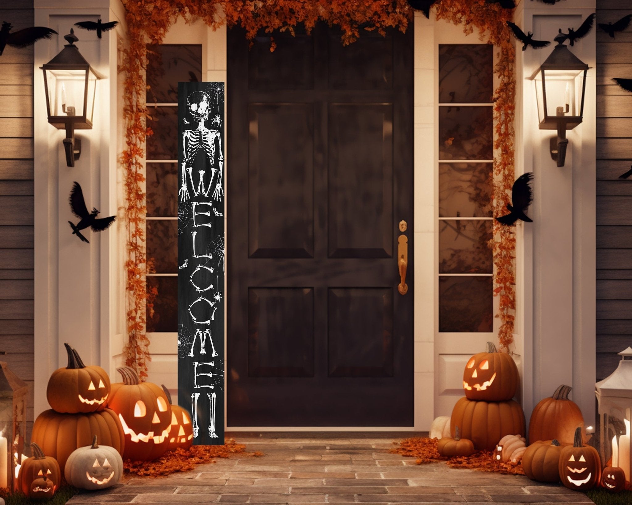 72in Wooden Halloween Skeleton Welcome Sign - Spooky Front Door Decor for Seasonal Celebrations