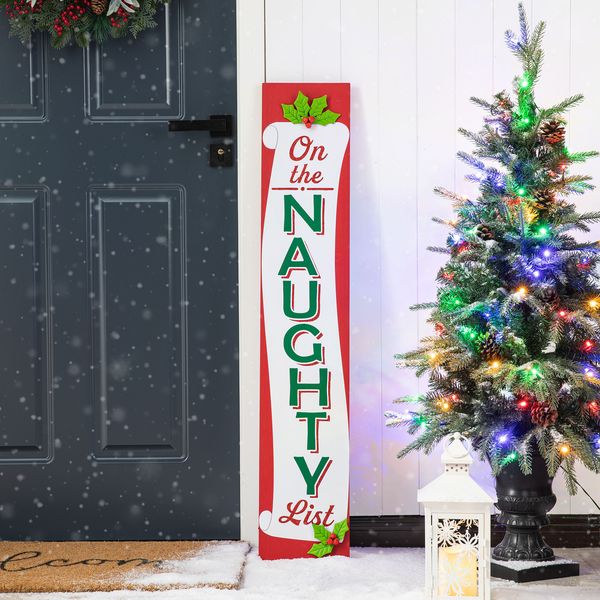 42H Wood Double Sided Christmas ""On the NAUGHTY/NICE List"" Porch  Decor Sign