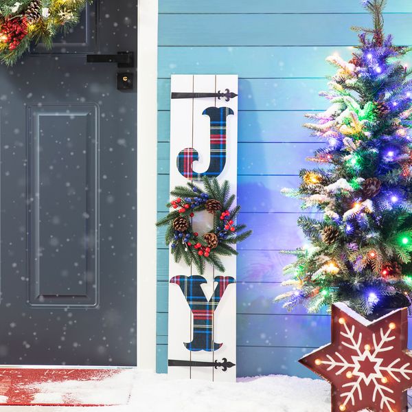 36H Wood Christmas JOY Porch Decor Sign with Wreath