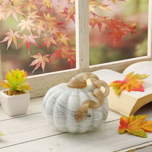 5.25"" D Fall Round Glass Pumpkin, Hand Blown Crystal Pumpkin Table Accent for Fall Decor