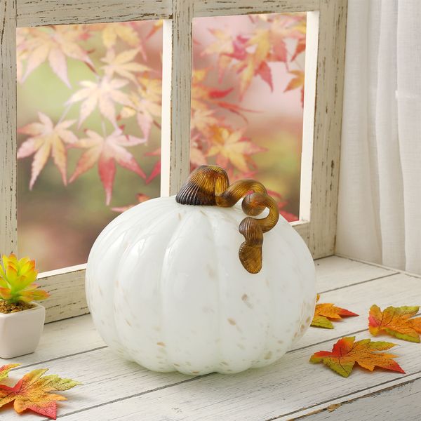 Hand Blown Glass Pumpkin Table Accent Decor for Fall & Harvest Thanksgiving Decorating