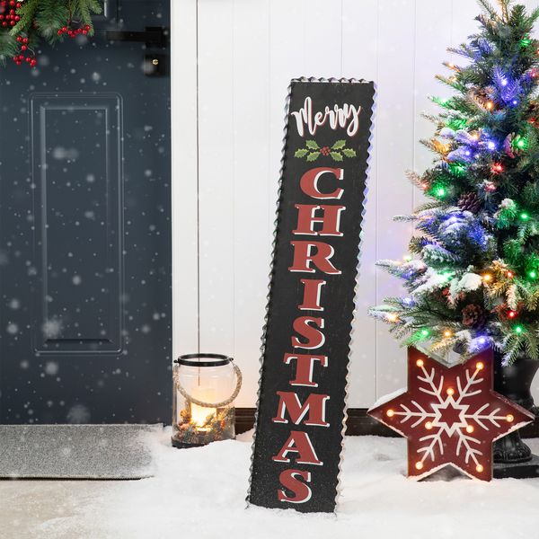 35""H Rustic Wooden Sign Black Merry Christmas Vertical Porch Decor