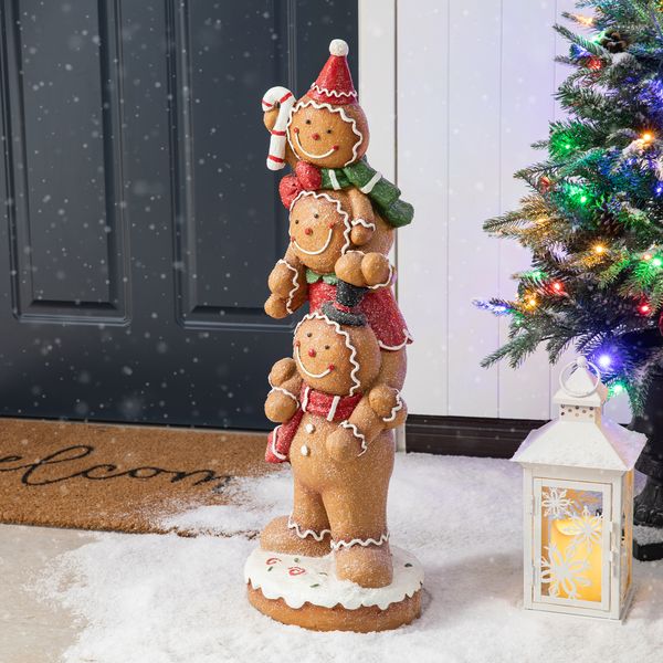 29.25"" H Christmas MGO Stacked Gingerbread Man Porch Decor