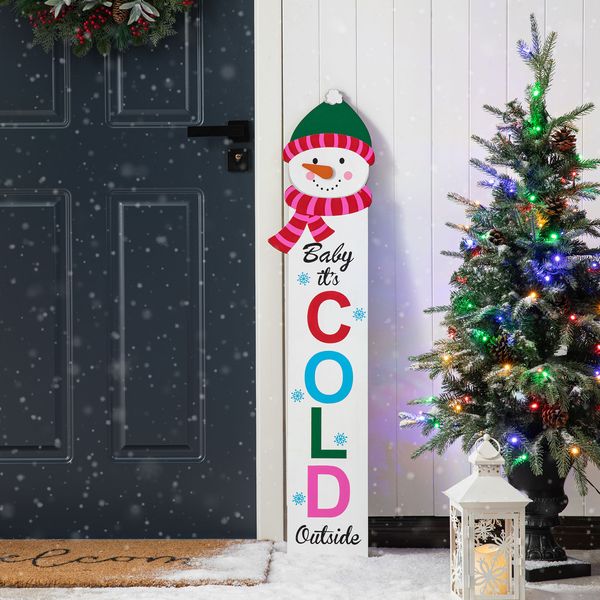 54""H Christmas Wooden ""Baby it's COLD Outside"" Snowman Porch Sign with Fabric Dangling Legs