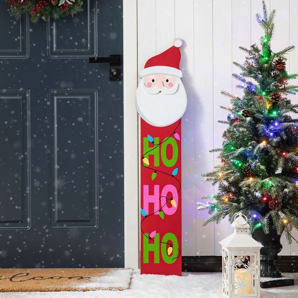 54""H Christmas Wooden ""HOHOHO"" Santa Porch Sign with Fabric Dangling Legs