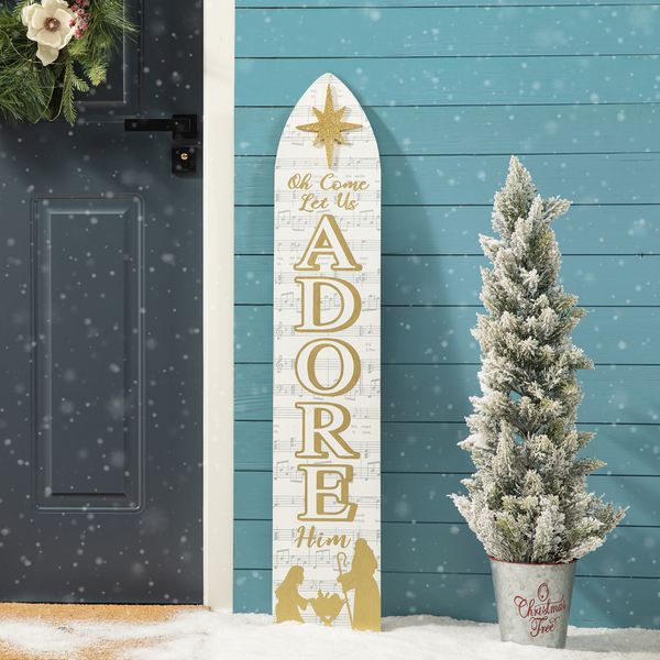 42H Wood Christmas Rustic Let Us Adore Him Nativity Porch Decor