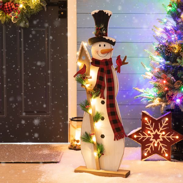 36""H Christmas Lighted Wooden Snowman Porch Decor with Timer