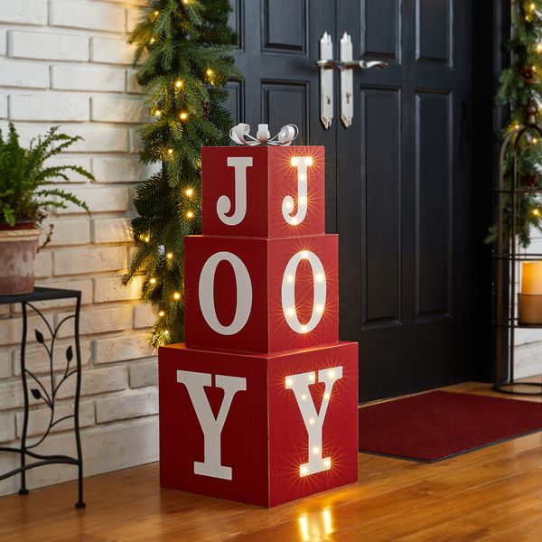 32""H Christmas Wooden Block JOY Porch Sign Decor