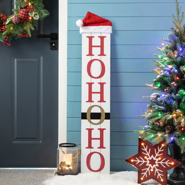 42.5""H Reversible Wooden HOHOHO/Snowman Porch Sign