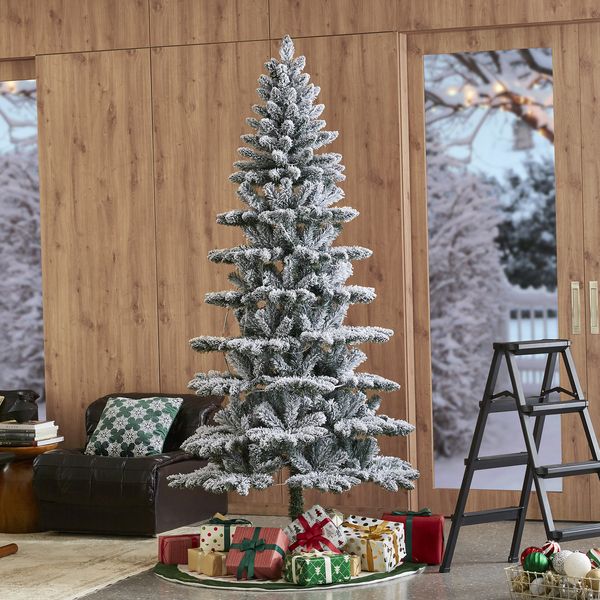 7.5ft Pre-Lit Flocked Spruce Artificial Christmas Tree with 320 Warm White Lights, 3 Modes