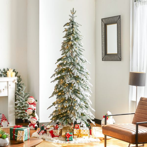 7.5ft Pre-Lit Flocked Pencil Spruce Artificial Christmas Tree with 350 Warm White Lights