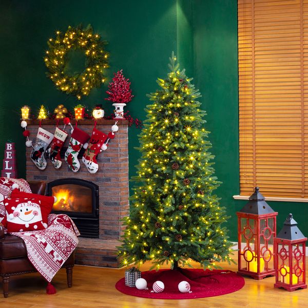 7ft Pre-Lit Fir Slim Christmas Tree with 500 LED Lights, 9 Modes, Remote Controller