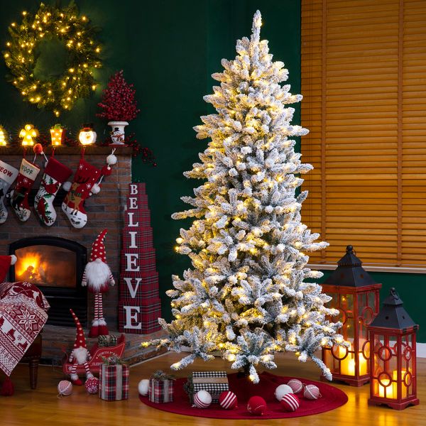 7.5ft Pre-Lit Snow Flocked Fir Artificial Christmas Tree with 400 Warm White Lights