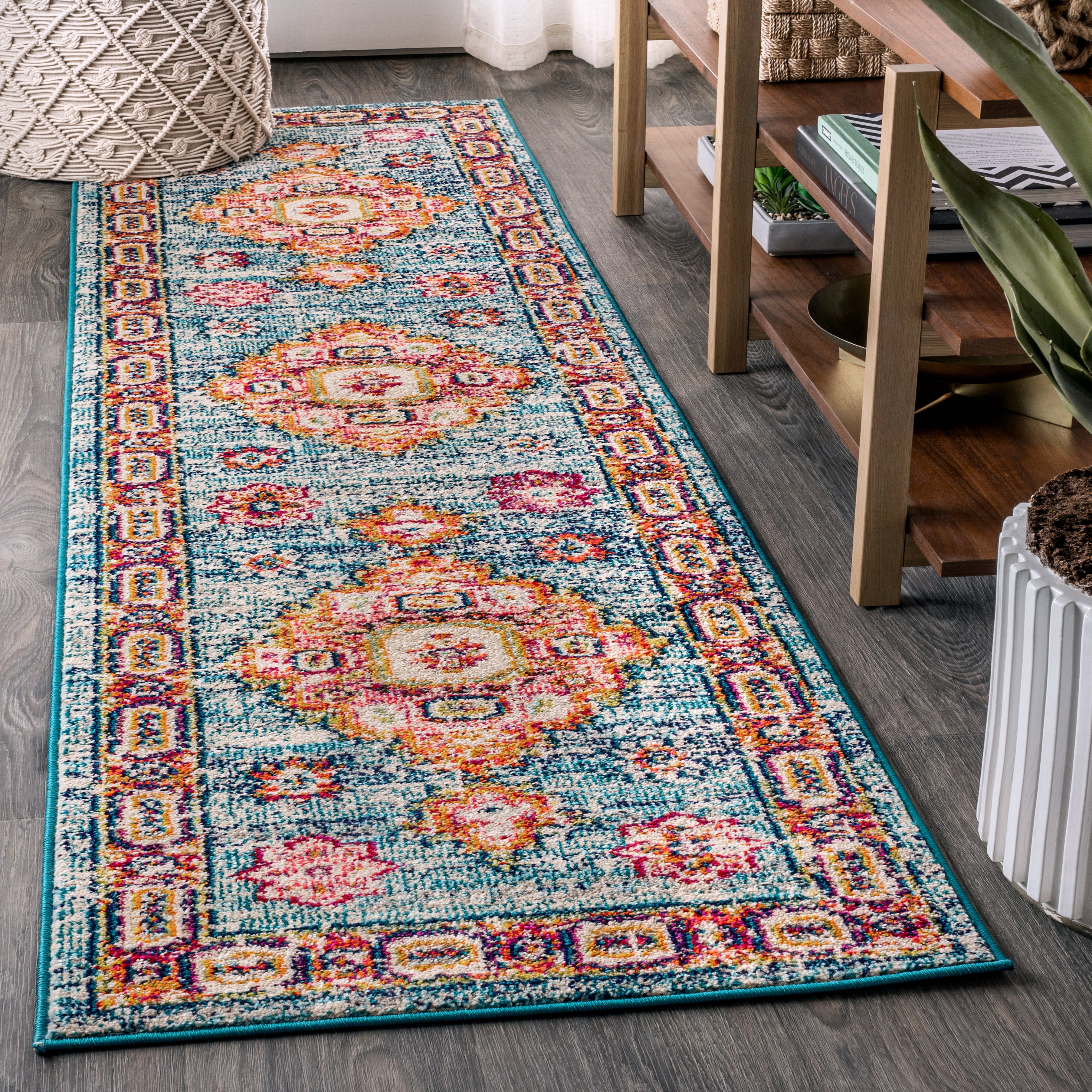 Blue Bohemian FLAIR Boho Vintage Medallion Runner Rug