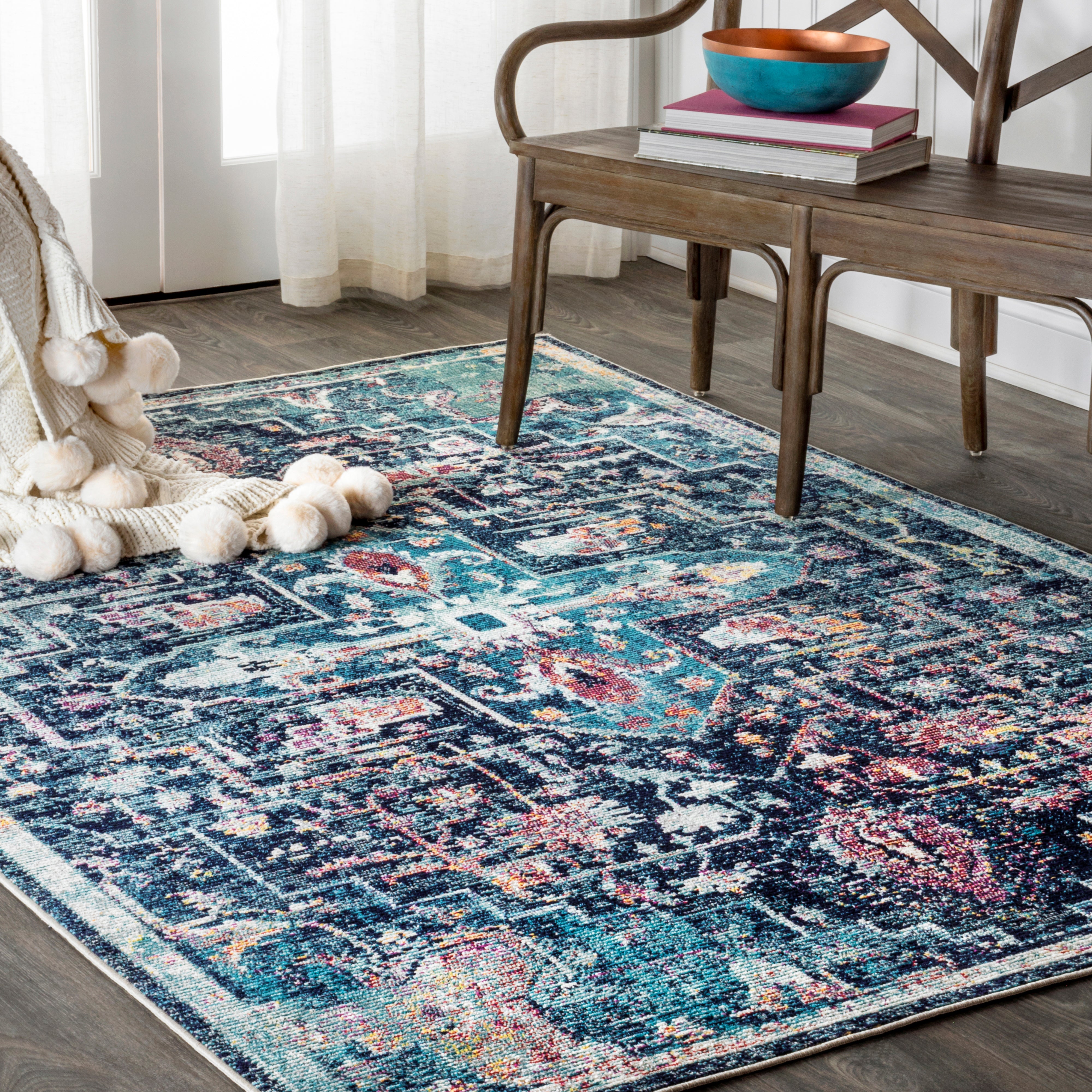 Zafra Vintage Medallion Peacock Area Rug