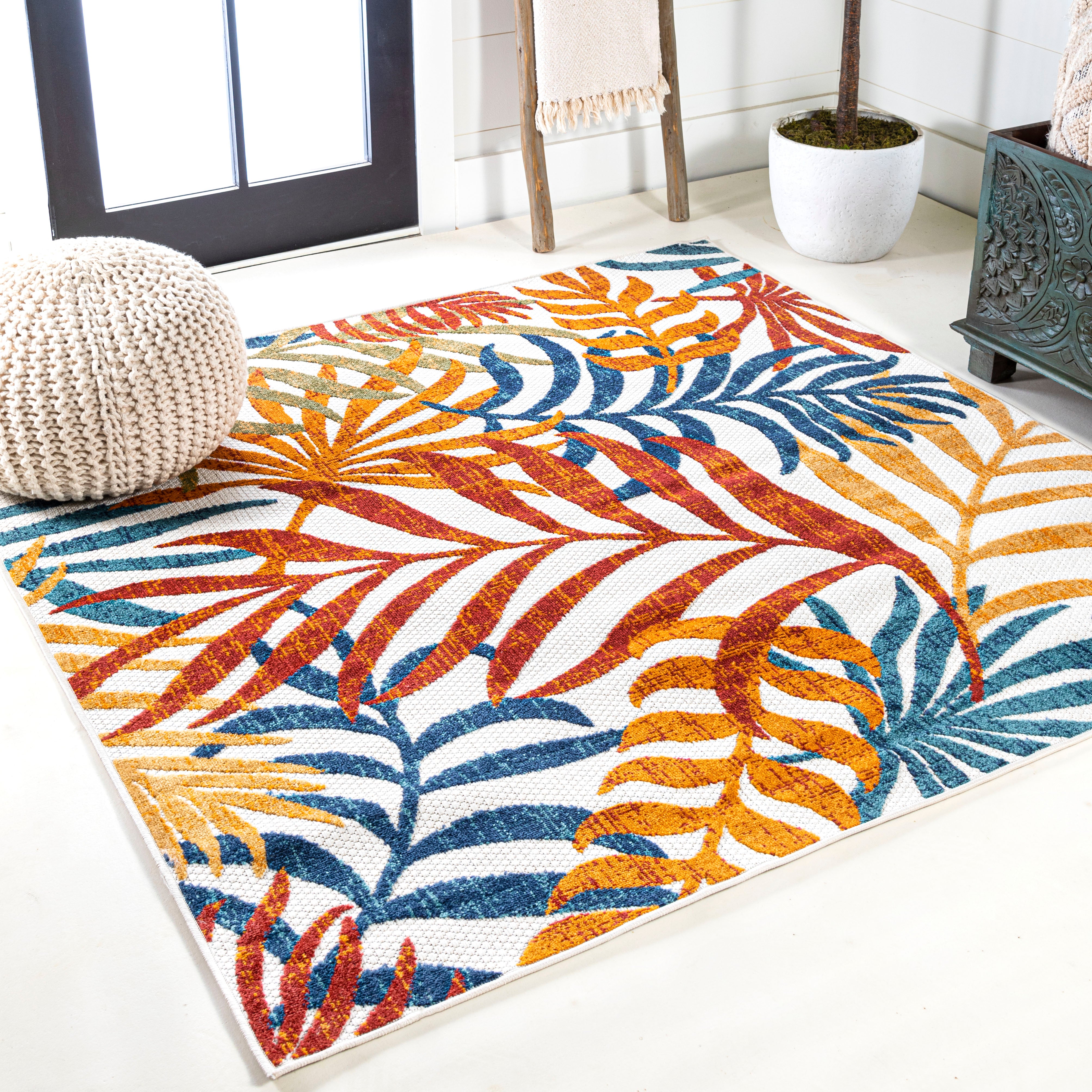 Tropics Palm Leaves Square Indoor/Outdoor Area Rug