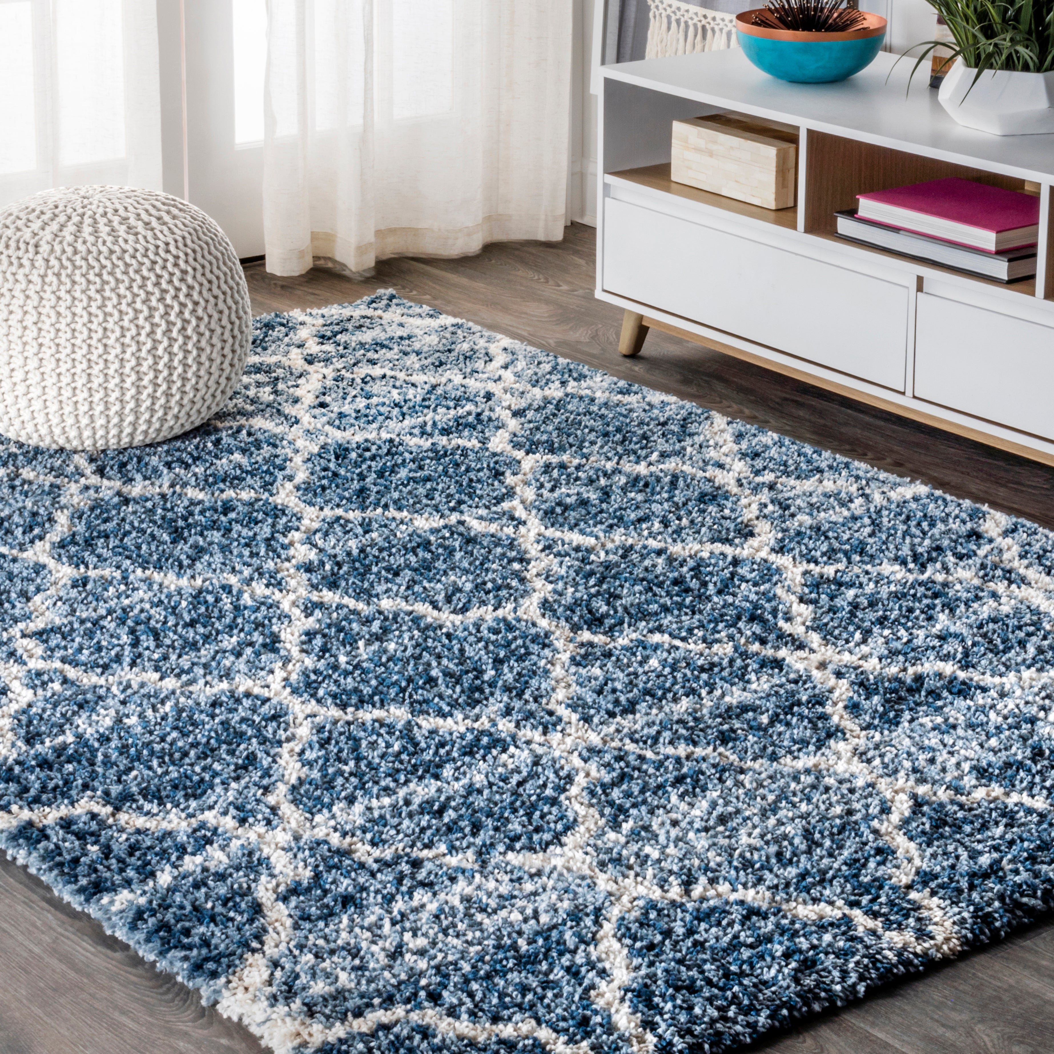 Susa Ogee Moroccan Trellis Shag Indigo Area Rug