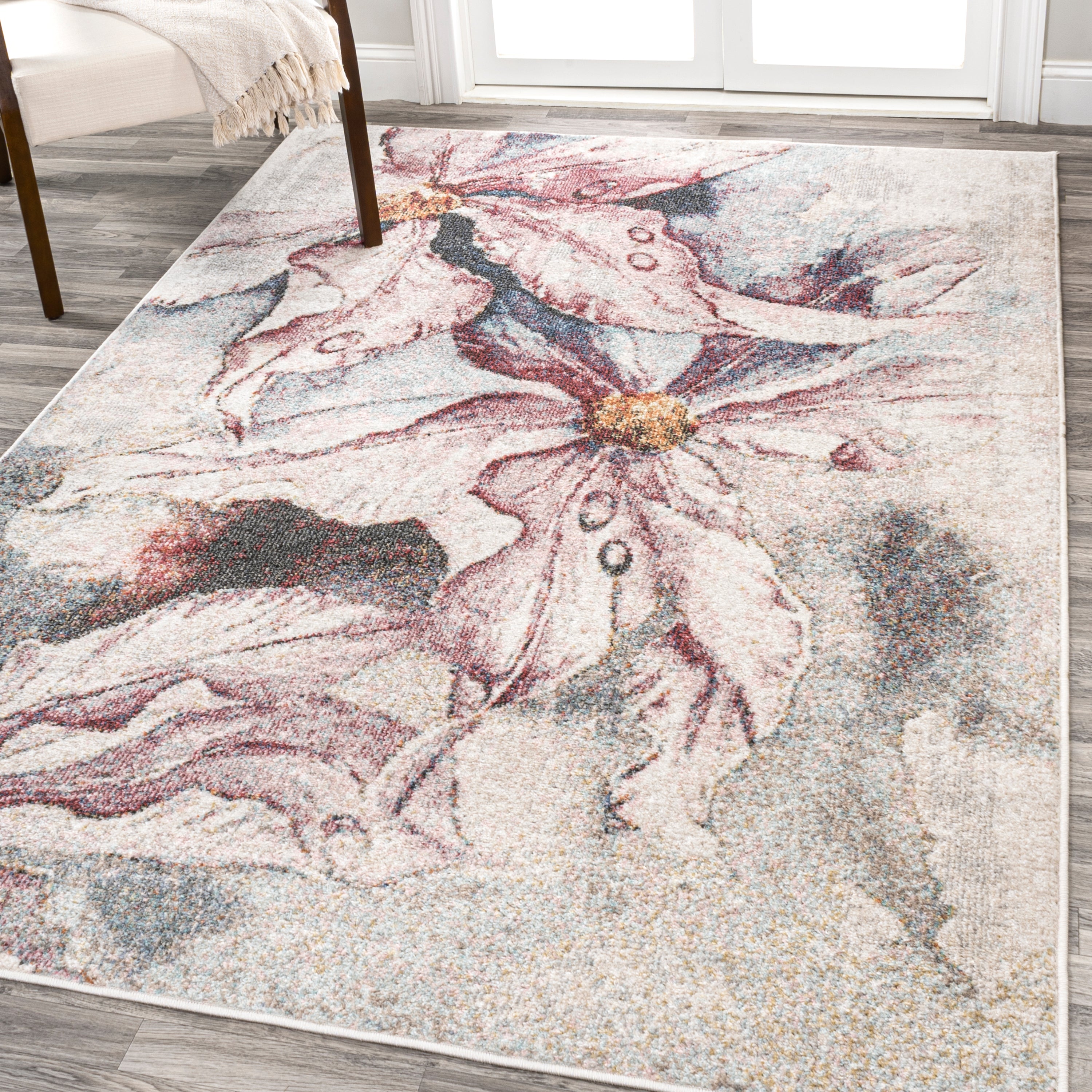 Pastello Modern Abstract Muted Flowers Area Rug