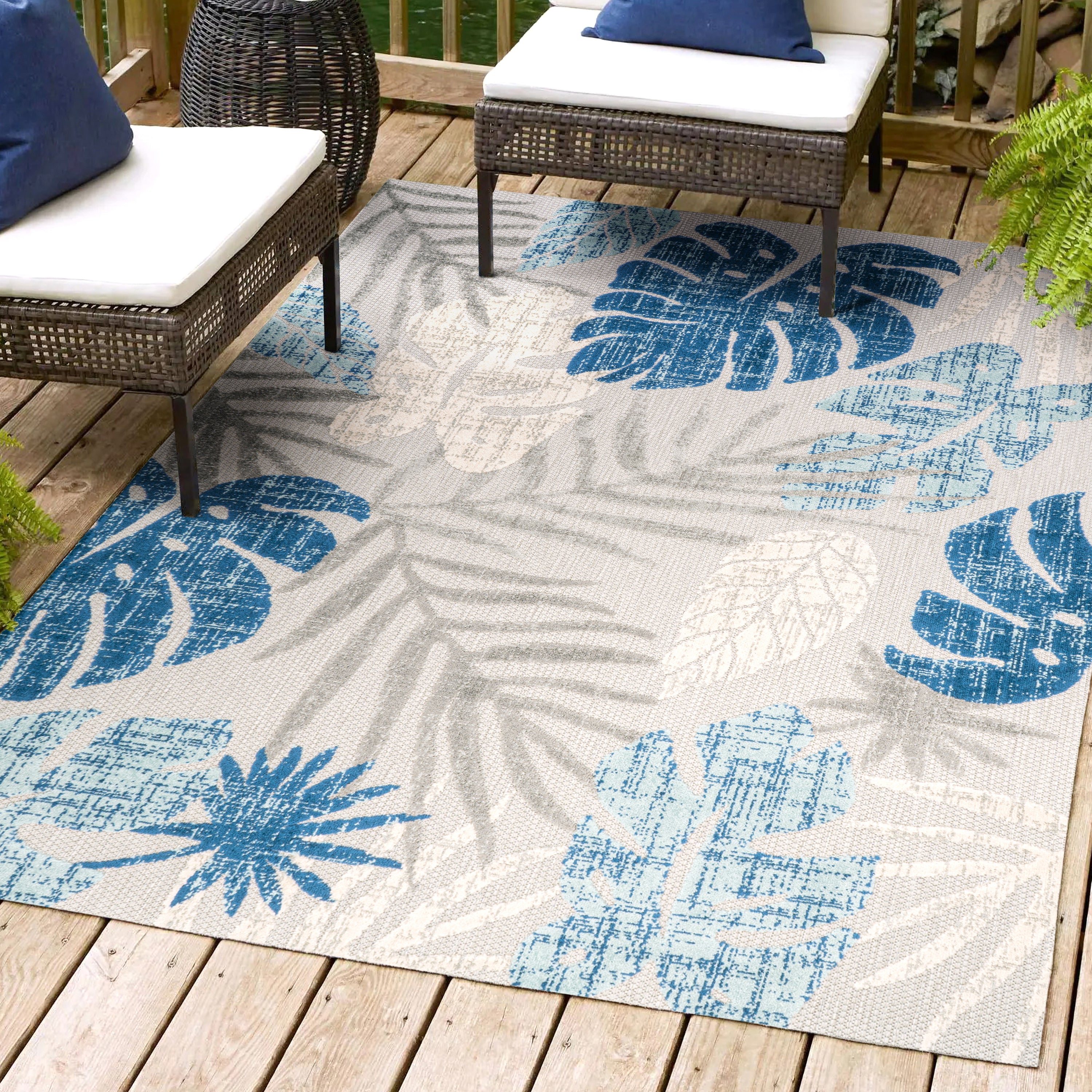 Monstera Tropical Leaf High-Low Indoor/Outdoor Area Rug