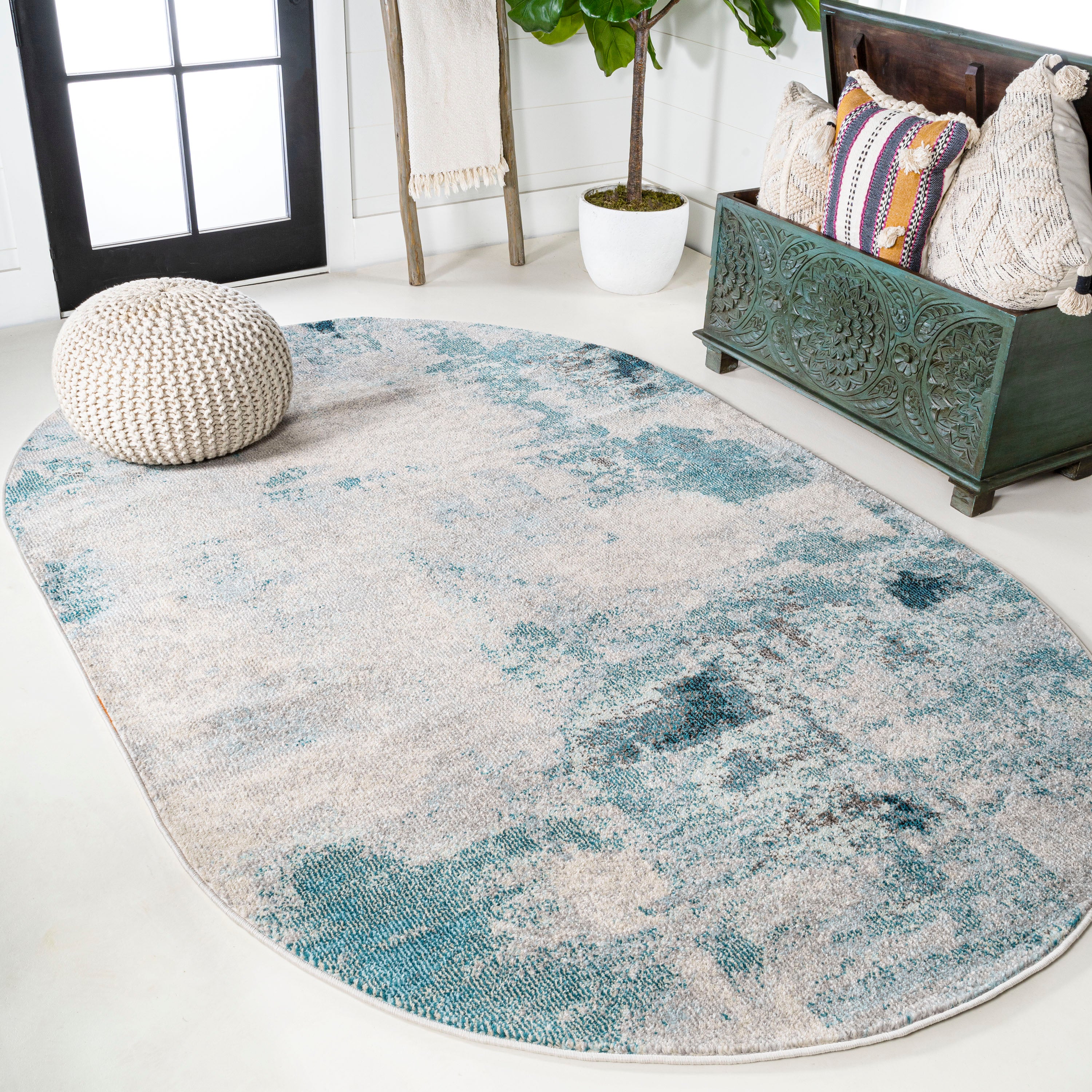 Contemporary POP Modern Abstract Vintage Oval Area Rug