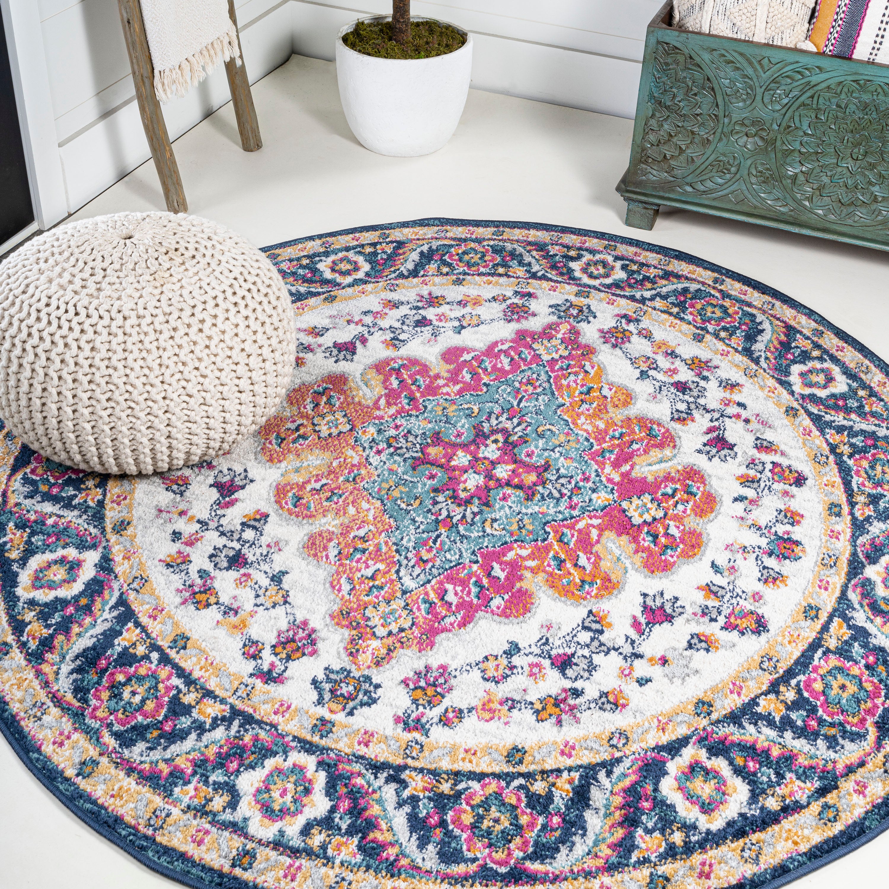 Bohemian FLAIR Boho Vintage Medallion Round Area Rug