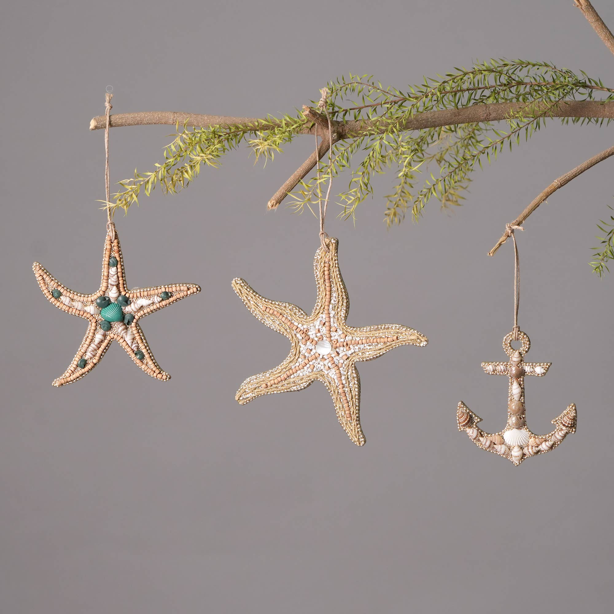 Wooden & Shell  Beaded Lac Star Fish Ornament (Case of 6)