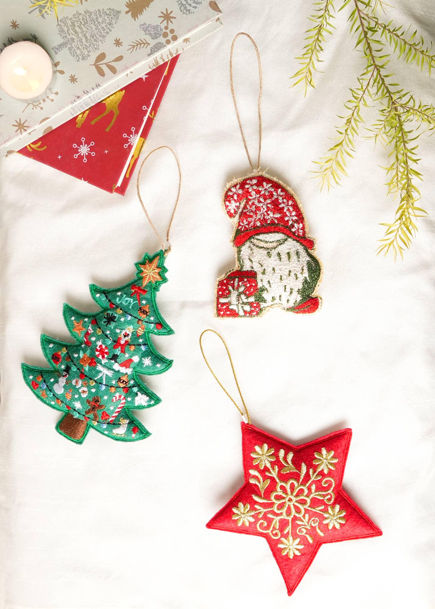 THREAD EMBROIDERED  TREE HANGING ORNAMENT (Case of 6)