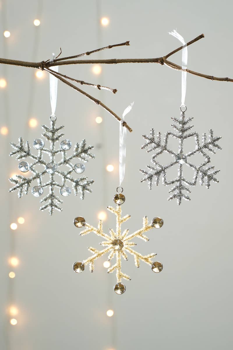 Set / 3 Hanging Snow Flake Ornaments Silver / Gold (Case of 6)