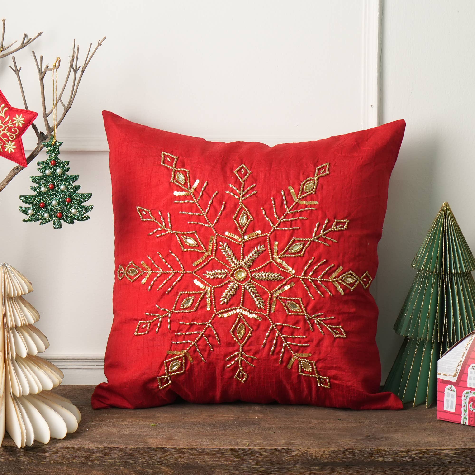 Golden Snowflake  Bead Work Cushion